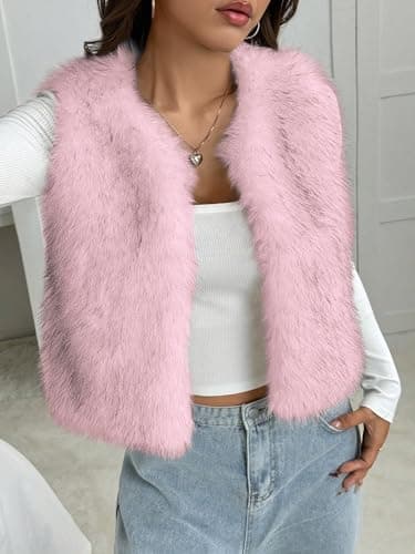 BTFBM Faux Fur Vest Women Fall Fashion 2026 Sleeveless Fuzzy Jacket Fluffy Coats Winter Clothing Furry Outerwear Vests(Pink, XX-Large) - Thumbnail 2