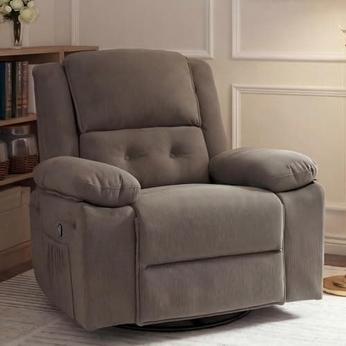 FLEXISPOT XRC2 360° Swivel Rocker Recliner for Adults, Rocking Glider Chair with Massage and Heat, Small Swivel Recliner for Living Room Bedroom Nursery, Grey - Image 1