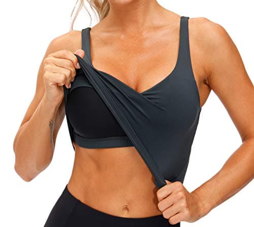 Women’s Longline Sports Bra Wirefree Padded Medium Support Yoga Bras Gym Running Workout Tank Tops (Charcoal Grey, X-Small) - Thumbnail 6