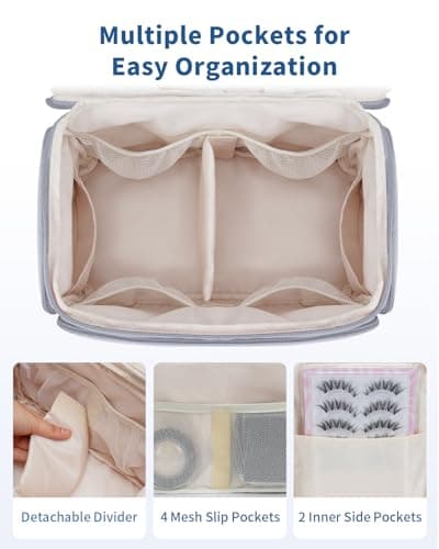 WANDF Travel Toiletry Bag for Women, Wide-open Large Makeup Bag with Handle, Puffy Makeup Organizer for Toiletries, Cosmetics, Accessories, Essentials (Slate Blue) - Thumbnail 3