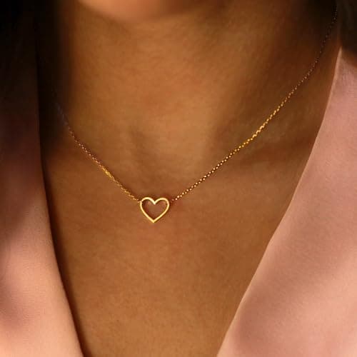 BAYLAY Heart Necklace for Women Girls, 18K Gold Plated Small Heart Necklace Gold Necklace for Women Trendy Teen Girl Gifts Trendy Stuff Gold Jewelry Christmas Valentines Gifts for Her Women Girls - Thumbnail 5