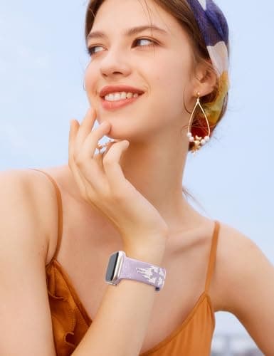 BEEXI 2 Packs Cartoon 3D Raised Band Compatible with Apple Watch Band 49/46/45/44/42mm Women Two-Tone Cute Silicone Strap for iWatch SE Series 10/9/8/7/6/5/4/3/2/1/Ultra(1/2) Lavender/Sky Blue - Thumbnail 5