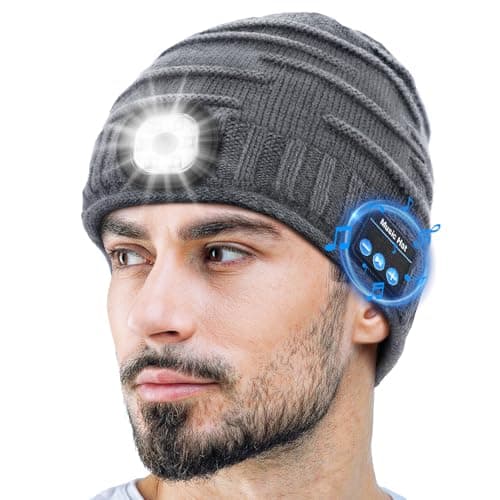 ZOOI Gifts for Men Dad Him, LED Bluetooth Beanie for Men, Fathers Day Mens Gifts for Dad, Mens Dad Gifts Cool Gadgets Stuff Grey - Image 1