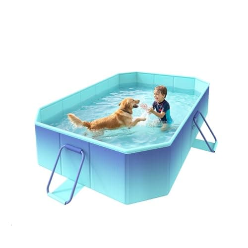 HeySplash Foldable Pool, Non-Inflatable Swimming Pool with Rigid Puncture-Proof Hard Composite Board, Kiddie Pool Outdoor Pool, Adults & Kids Pool for Backyard Garden Dog Pool 59"×45"×17", Ice Blue - Image 1