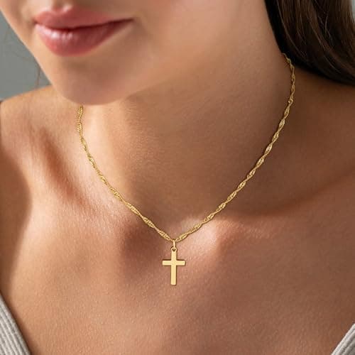 Fezodo Easter Gifts for Teens Cross Necklace - 18K Gold Plated Cross Pendant Necklace Kids Valentines Day Gifts for School Baptism Religious Faith Jewelry - Thumbnail 5