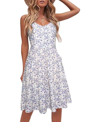 YATHON Holiday Vacation Dresses for Beach Petite Spaghetti Strap Sundresses for Women 2025 Trendy Casual Summer Dress for Women with Pockets(YT090-Purple Floral 02,XL) - Image 1