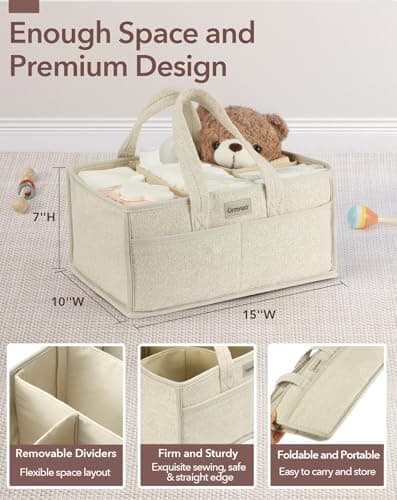 URMYWO Diaper Caddy Organizer - Portable Baby Diaper Caddy with Handle, Large Nursery Organizer Storage Basket for Newborn Essentials, Baby Registry Must Have Shower Gift for Home and Car Travel - Thumbnail 5