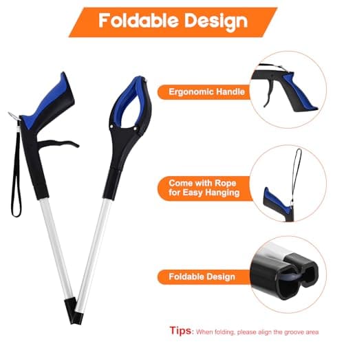 TOPGROT 2-Pack Grabber Reacher Tool, 34" Foldable Reacher Grabber Pickup Tool with 360° Anti-Slip Rotating Jaw & Magnets, 4" Wide Claw Opening Reachers for Seniors, Trash Picker Tool - Thumbnail 4
