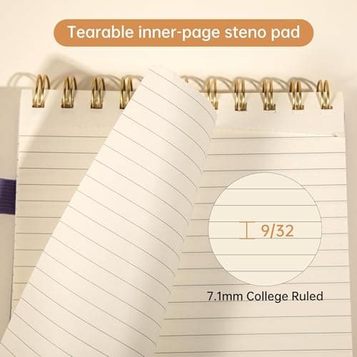 Yoment Top Spiral Notebook A5 Large Leather Hardcover Steno Pads, 240 Pages 100 GSM Cute Top Bound Spiral Notebooks College Ruled, Left Handed Spiral Notepads for Work, School, Home, Beige - Thumbnail 4