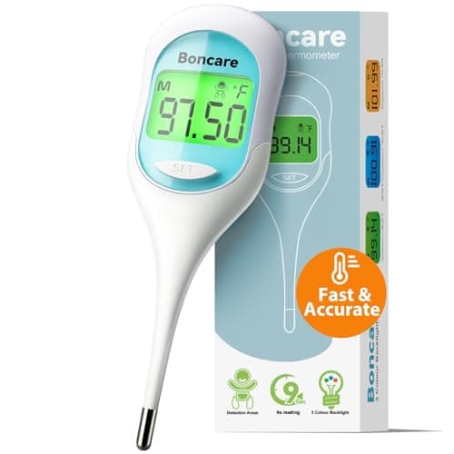 Boncare 9 Seconds Digital Basal Thermometer - Accurate Oral & Rectal Thermometer for Adults & Kids, Fever Alarm, Large Display (Blue) - Image 1