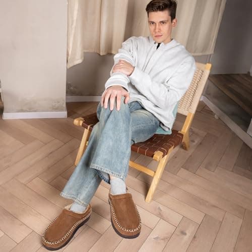 BOVTY Men's Moccasin House Slippers - Memory Foam Indoor Outdoor Shoes Warm Fuzzy comfy Slip-on - Thumbnail 2