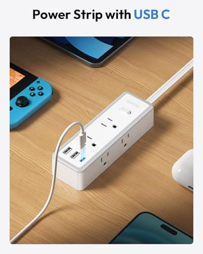 NTONPOWER Flat Plug Power Strip, 15 ft Extension Cord Surge Protector, 6 Widely AC Outlets with 3 USB Ports(1 USB C), Wall Mount, 3-Side Surge Protector Power Strip(1080J), Compact for Small Spaces - Thumbnail 6
