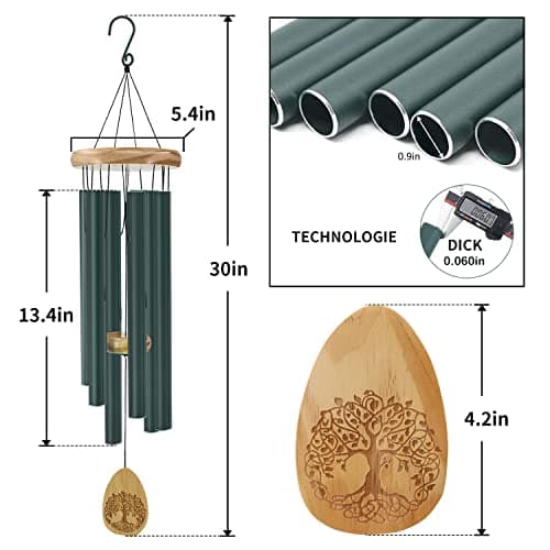 Astarin Windchimes Outdoors with Engraved Lifetree，30 Inch Memorial Wind Chime for Outside，Sympathy Wind Chime for Loved One,Outdoor Wind Chimes for Mother,Green Wind Chimes. - Thumbnail 3