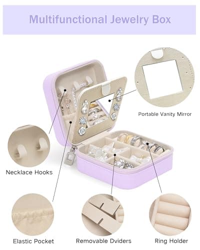 bccpnl Custom leather jewelry box (with mirror),customized with your name or pattern (Light purple). - Thumbnail 4