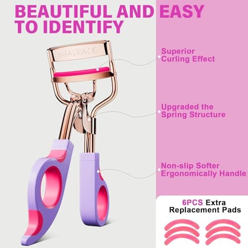 Eye Lash Curler with 6 Replacement Pads, Whalrace Eyelash Curlers Superior Curling Effect, Beautiful and Easy to Identify, Valentine's Day Gift for Her, Beauty Enthusiasts -Rose Gold Purple Red - Thumbnail 2