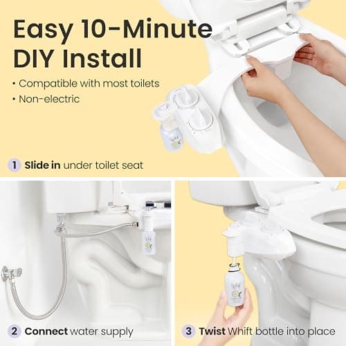 WHIFT 120 Bidet Single Nozzle, Built-In Deodorizing Spray, Non-Electric Bidet Attachment For Toilet Seat, Easy Slide-In Install, Cold Water, Rear Wash, LUXE Bidet (White) - Thumbnail 6