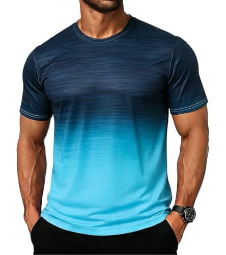 Cozople T Shirts for Men Athletic Running Dry Fit Gym Shirts Moisture Wicking Short-Sleeve Gradient Blue Tee Tops for Sports Workout L - Image 1
