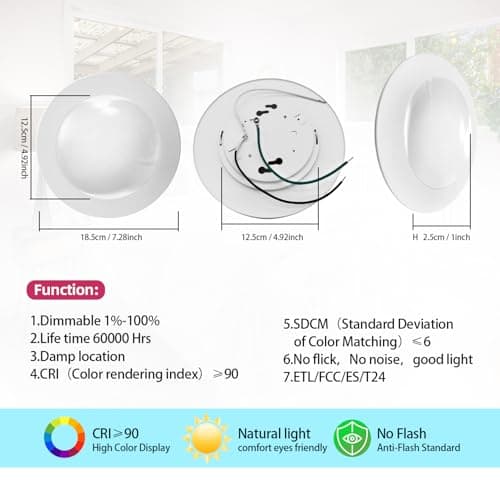 AHIMORI 6 Inch LED Recessed Downlight Dimmable 15W 5CCt Warm White Light to Daylight 5000K Flush Mount Ceiling Light Ultra Thin Driverless Retrofit Can Light for Kitchen Bathroom Living Room 6 Pack - Thumbnail 5