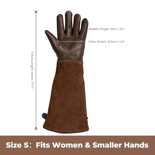 Aegend Women’s Garden Gloves, Long Elbow Cuff Adjustable Strap, Sun & Dirt Protection, Cowhide Leather, Breathable Comfortable for Gardening, Fit Small Hands for Gardeners (Brown, S) - Thumbnail 6