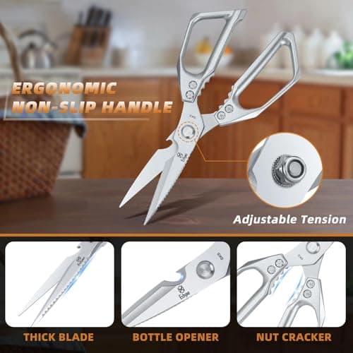 Ethyxe Kitchen Scissors All Purpose - Heavy Duty Poultry Shears, Ultra Sharp Japanese Steel Cooking Scissors for Food, Dishwasher Safe - Thumbnail 3