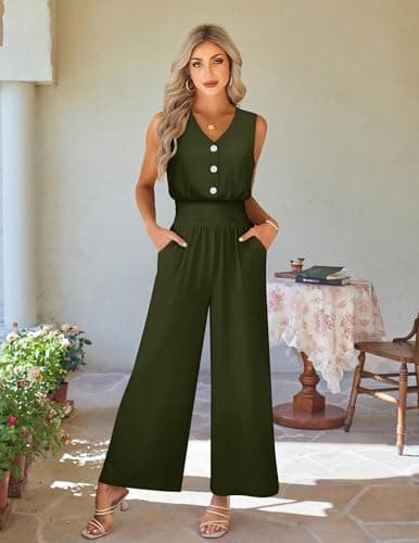 LOOKBOHO Women Jumpsuits Dressy Casual Pants Romper Summer Spring Sleeveless V Neck Vacation One Piece Outfits(AG,M) - Thumbnail 6