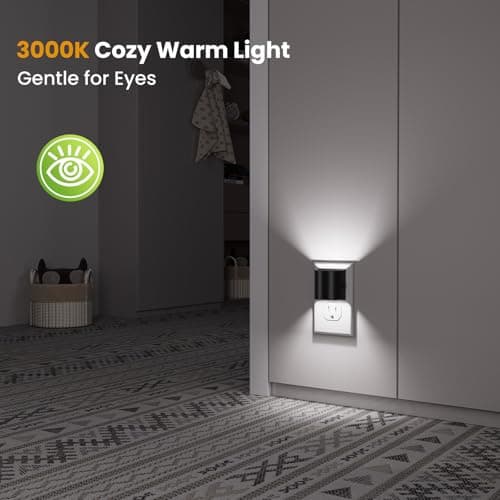 Night Light, Night Lights Plug into Wall, 2 Pack, Dim LED Nightlight with Dusk to Dawn Sensor, 5000K Daylight White Dimmable Plug in Night Light, Up & Down Lighting for Bedroom, Bathroom, Hallway - Thumbnail 4