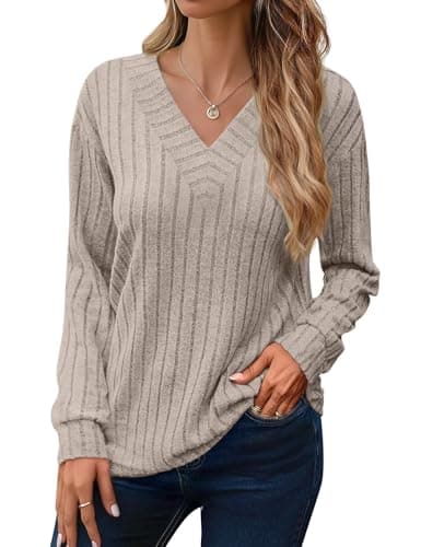 JUSTFASHIONNOW Long Sleeve Winter Trendy Sweaters 2025 Tunic Tops to Wear with Leggings Blusas Elegantes Para Mujer Fashion Clothes(Camel,X-Large) - Thumbnail 4