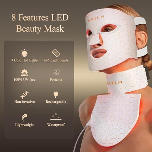 MEGELIN Led Red Light Therapy Face & Neck Mask, 7 Colors Led Light Therapy Facial Mask, Infrared Red Light Therapy Mask, Infrared Light Skin Rejuvenation(White) - Thumbnail 3