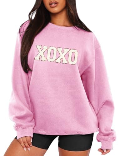 MAPICK Womens Long Sleeve Letter Printed Oversized Sweatshirt Chenille Patch Crewneck Sweaters Tops(Pink,Small) - Image 1