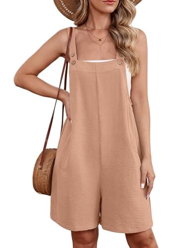 Heymoments Short Overalls Jumpsuits Rompers for Women Peach Puff Large Casual Maternity Summer Comfy Ladies Loose Fit Dressy Wide Leg One Piece Sleeveless Grils Bib Baggy Pants with Pockets - Image 1