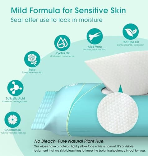 Facial Cleansing Wipes, Tea Tree Oil Extract for Face Cleansing, Salicylic Acid for Acne Treatment, Hydrating Pore Care for Sensitive Skin, Exfoliating & Soothing Double-Sided Cleansing Wipes (28PCS) - Thumbnail 2