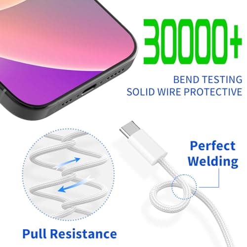 jpyyw 60W USB-C Fast Charging Cable for iPhone, IPAD, Samsung Galaxy, Computer and Car, 3FT, 1 Pack White - Thumbnail 4