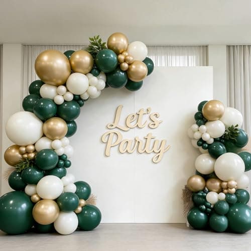 143pcs Emerald Green White Gold Balloon Garland Arch Kit Dark Green White Gold Balloons for Jungle Safari Wedding Graduation Birthday Party Decorations - Image 1