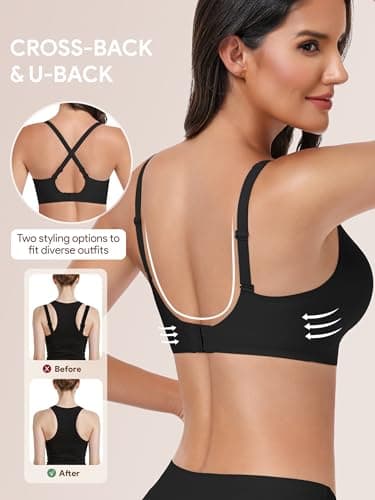 Angelhood Deep V Bras for Women Comfort Wireless Bralettes Adjustable Seamless Plunge Bras Black - Thumbnail 4