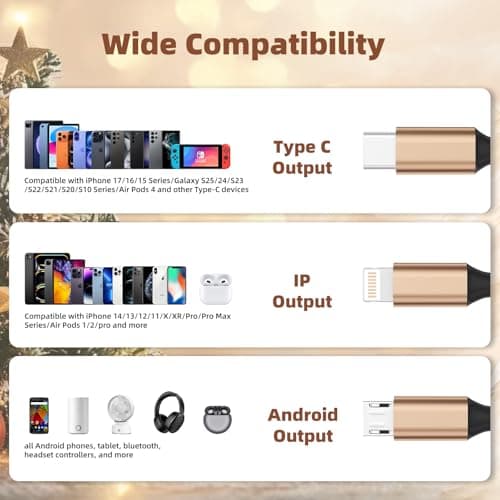 USB Multi Charging Cable for All Devices, Nylon 3 in 1 Multiple Charger Cable Charger with Multiple Connectors, USB A to USB C/Micro/Lightning USB Cable for iPhone 17-8 Pro Max/Android/iPad, 2Pack 4FT - Thumbnail 5