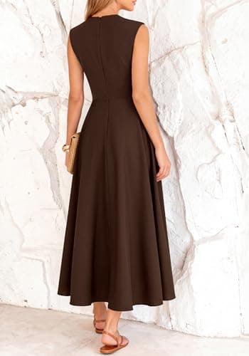 BTFBM Summer Dresses for Women 2026 Mock Neck Sleeveless High Waist Flowy Aline Maxi Spring Wedding Guest Dress Cocktail(Dark Brown, Medium) - Thumbnail 3