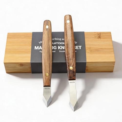 RUITOOL Marking Knife Set for Woodworking, 2PCS Scribe Tool with Bamboo Storage Box, High Carbon Steel Double Beveled Blade with Wooden Handle, Precision and Durability for Carpenter, DIY Handyman - Image 1