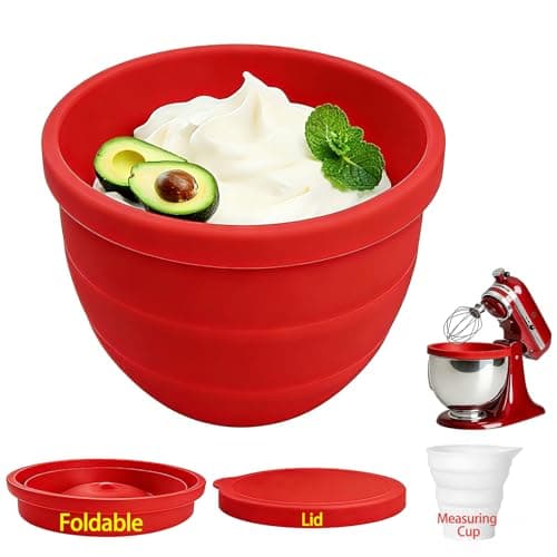 Foldable Silicone Liners for Kitchen Aid Tilt-Head 5 QT Mixer,Microwave Dishwasher Support-Safe Food Grade Silicone Bowl Insert,Scale Display Mixer Accessories for Effortless Baking（Red） - Image 1