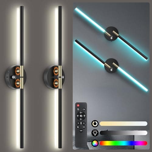NoeiiT Battery Operated Wall Sconce with 360°DIY Independently Rotate Lamp,Wireless Magnetic Wall Lights with Remote,Timer,Dimmable 3000K-6500K,RGB Wall Sconces Decor for Bedroom,Living Room10000mAh