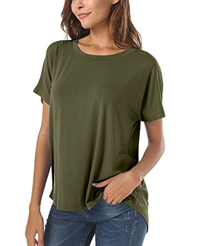 Herou Summer Basic Short Sleeve Crewneck T Shirt for Women High Low Loose Relaxed Tee Tops Army Green Small - Image 1