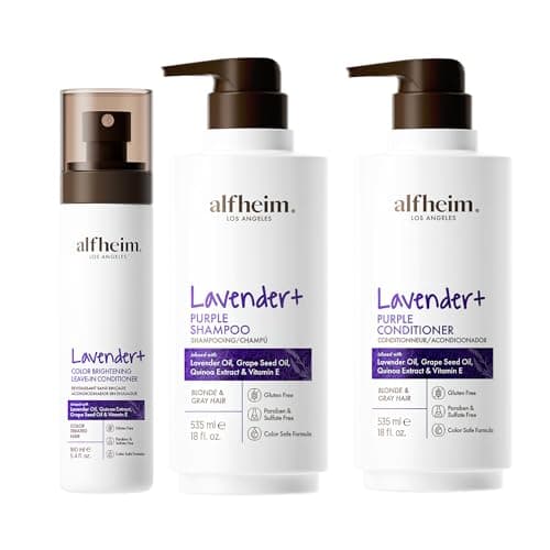 Alfheim Lavender+ Hair Care Set | Purple Shampoo + Conditioner + Leave-In Spray for Blonde, Silver & Highlighted Hair | Brass Neutralizing, Moisturizing & Frizz Control |Sulfate-Free, Holiday Gift Set - Image 1
