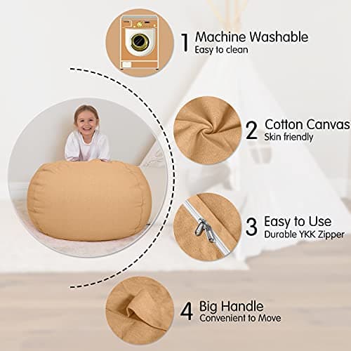 Aubliss Stuffed Animal Bean Bag Storage Chair (Solid Khaki, Medium (32'')) - Thumbnail 2