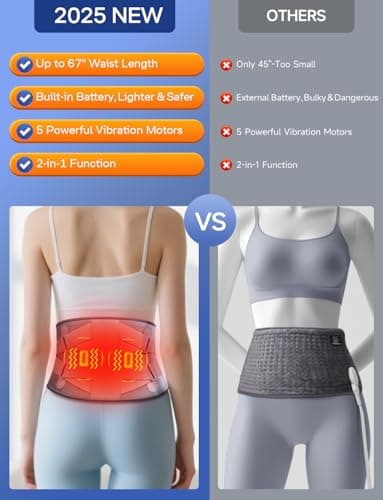 ALLJOY 67" Cordless Heating Pad for Back Pain Relief FSA Eligible HSA, Birthday Gifts for Women Men Mom Dad, Portable Lower Back Massager with 3 Heat 5 Vibration, Wireless Heating Pad for Cramps - Thumbnail 5