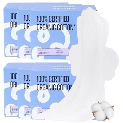 100% Organic Overnight Pads for Women, Ultra Thin Extra Heavy Flow Menstrual Sanitary Napkins with Wings Cotton Extra Coverage Period-Pads Super Absorbency Feminine Pad (Overnight, Size 5, 72 Ct) - Image 1