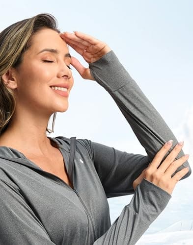 Soothfeel Women's UPF 50+ Swim Cover Up Sun Protection Hoodie SPF Lightweight Jacket Long Sleeve Beach Cover Ups for Women (Heather_Dark_Grey,XS) - Thumbnail 3