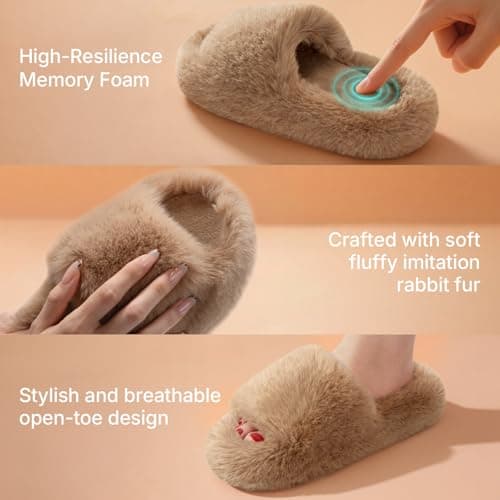 ATHMILE Womens Slippers with Arch Support Memory Foam Fuzzy House Slippers for Women Lightweight Cozy Indoor Open-toe Comfy Birthday Valentine's Day Gifts - Thumbnail 4