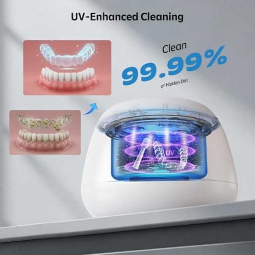 Ultrasonic Retainer Cleaner Machine 48kHz Denture and Aligner Cleaning Pod for Mouth Guards Night Guards Dental Trays Braces Toothbrushes Jewelry with 200ML Capacity (Green) - Thumbnail 4