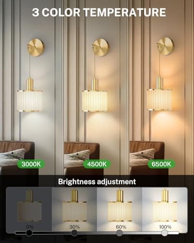 SAIMAND Battery Operated Wall Sconce Set of 2, Wireless Rechargeable Wall Lights with Remote Control, 9 Colors Dimmable LED Lamps, Modern Cordless Sconces for Bedroom Living Room Hallway(Gold) - Thumbnail 3