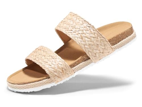 Coutgo Womens Slides Sandals Espadrilles Open Toe Slip On Platform Sandals Footbed Summer Beach Shoes, Apricot, Size 6 - Image 1