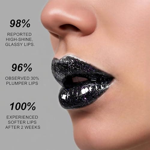 HECI BEAUTY Glitter Lip Gloss, Hydrating High Shine Lipgloss for Women, Non-Sticky Plumping Lip Oil with Vitamin E, Long Lasting Shimmer Finish for Daily Makeup, Midnight Black, 0.21 fl oz - Thumbnail 4